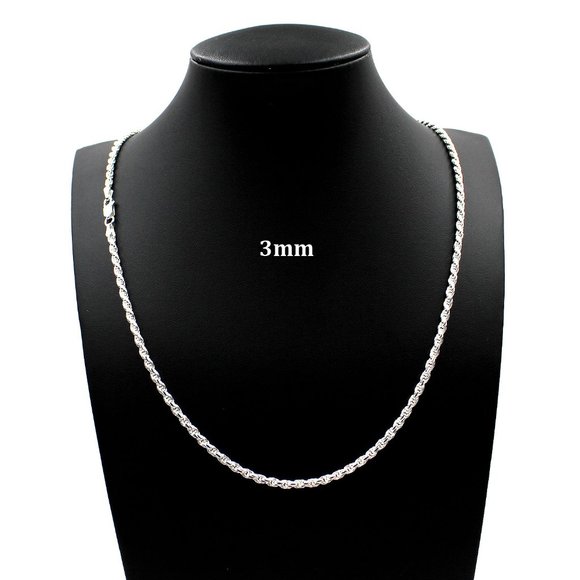 Real 925 SOLID Sterling Silver 3mm Rope Chain Necklace 16" inch - Picture 1 of 6